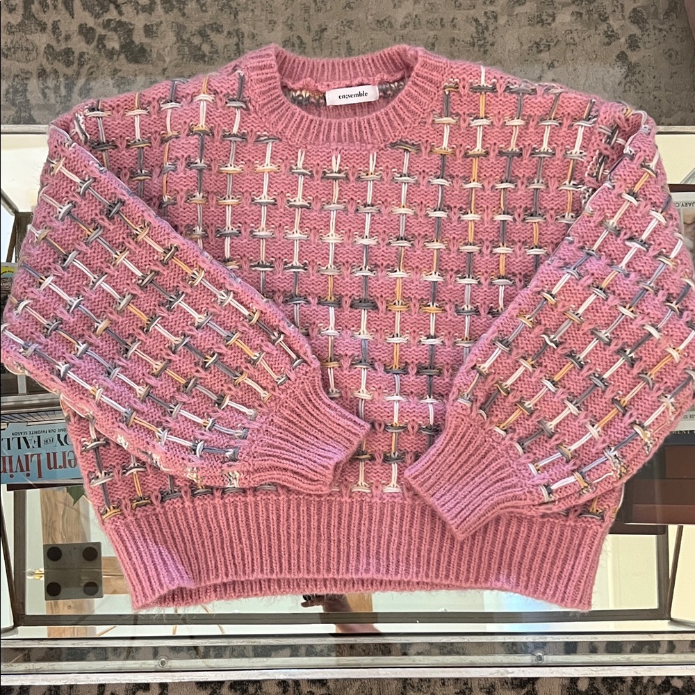 Pink Geometric Crew Neck Sweater